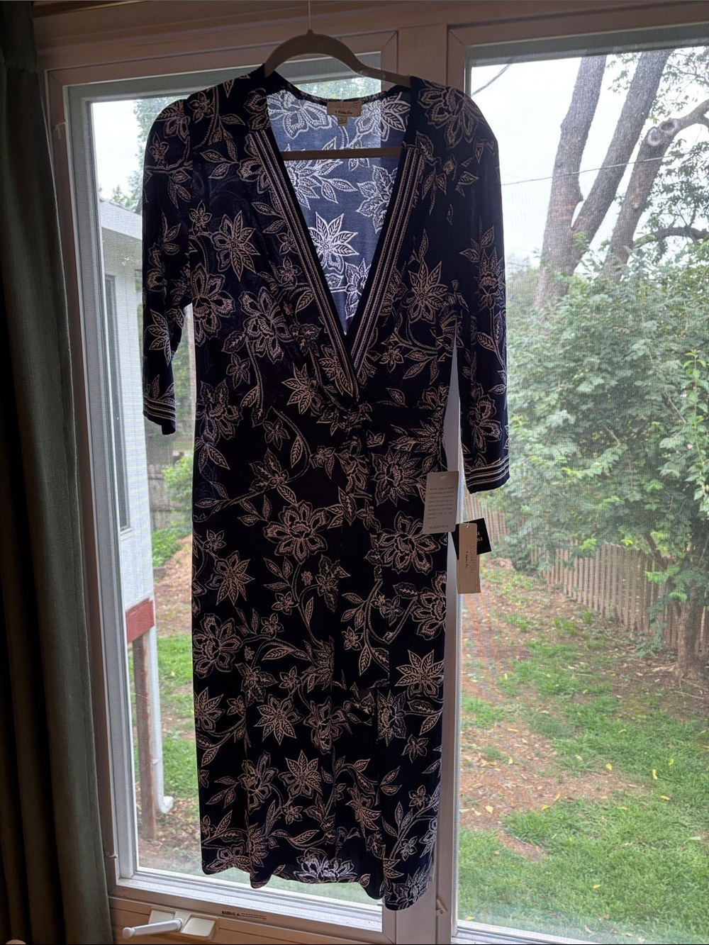 Signature by Robbie Bee Navy Floral Wrap Midi Dress